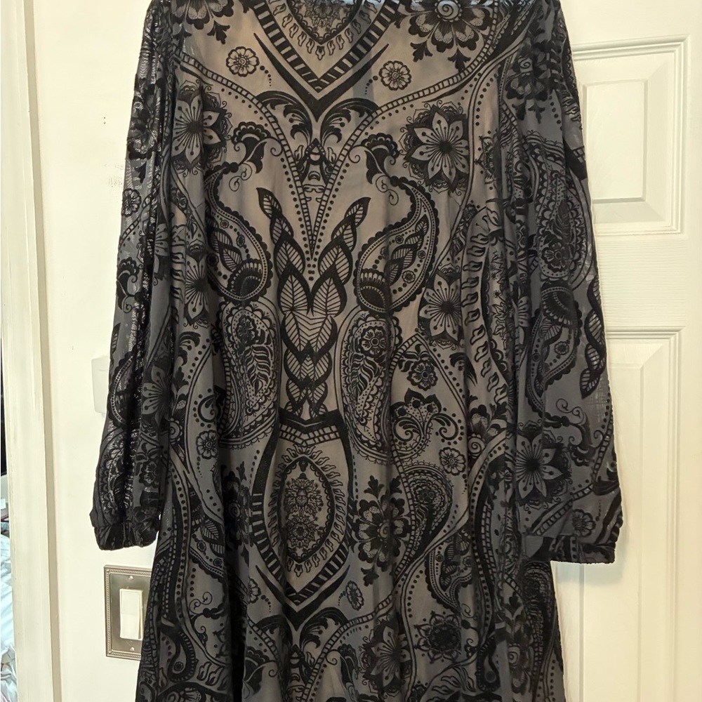 Black Patterned Long Sleeve Women's Dress -worn one time